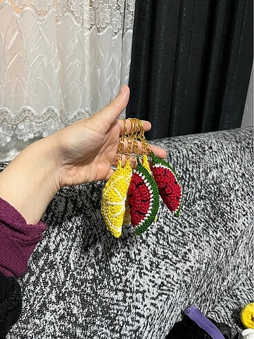 Amigurumi karpuz limon örgü anahtarlık