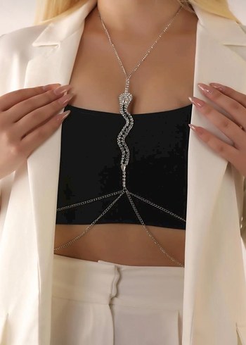 Parlak Yılan Desenli Zincir Detaylı Vücut Zinciri - Görsel 3