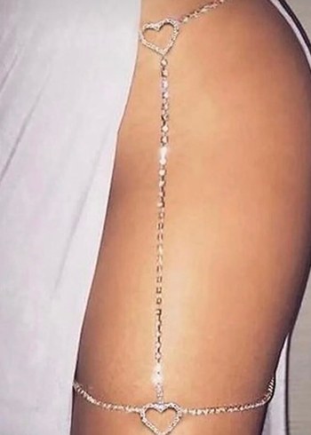 Parlak Kalp Detaylı Siyah Zincir Vücut Aksesuarı - Görsel 3