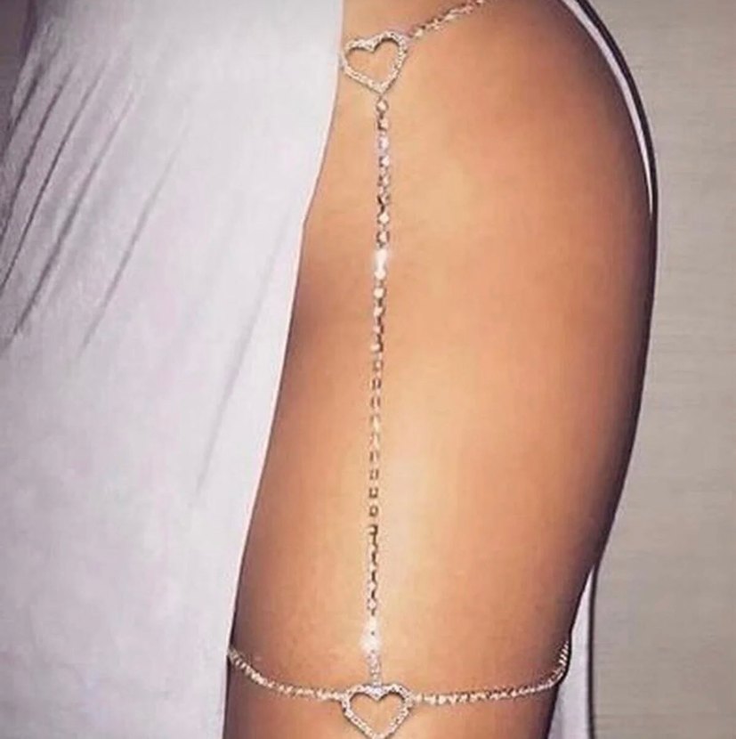Parlak Kalp Detaylı Siyah Zincir Vücut Aksesuarı - Görsel 3