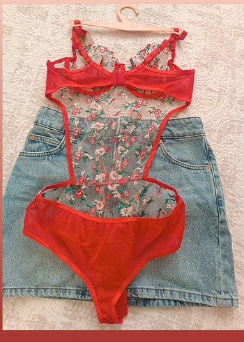Diğer Nakışlı Kırmızı Vintage Mini İç Giyim