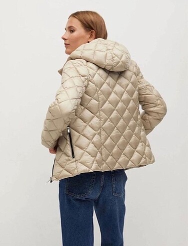 s Beden camel Renk Mango Kapitone Şişme Mont