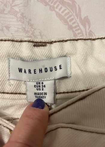 Beyaz Kemerli Geniş Kesim Kadın Kot Pantolon - Görsel 2