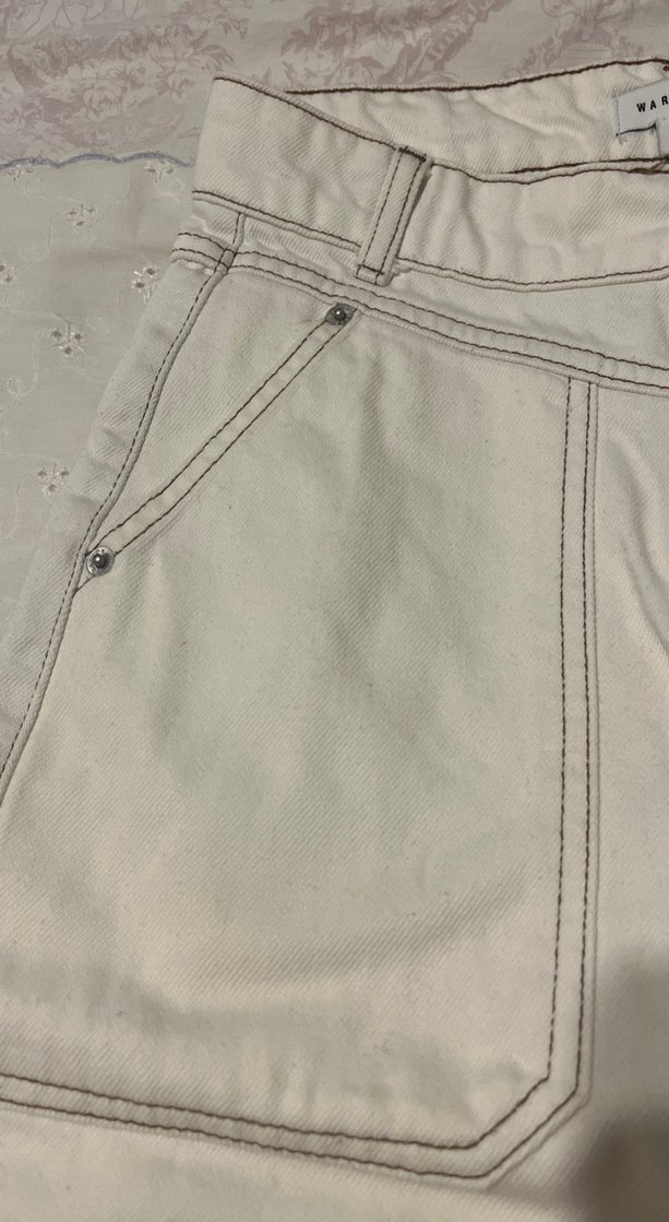 Beyaz Kemerli Geniş Kesim Kadın Kot Pantolon - Görsel 3