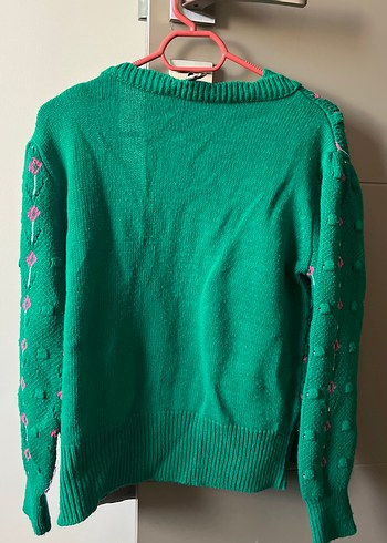 Nakışlı Yeşil Triko Kadın Hırka - Görsel 3