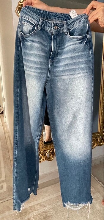 36 Beden mavi Renk eskitme jean vintage