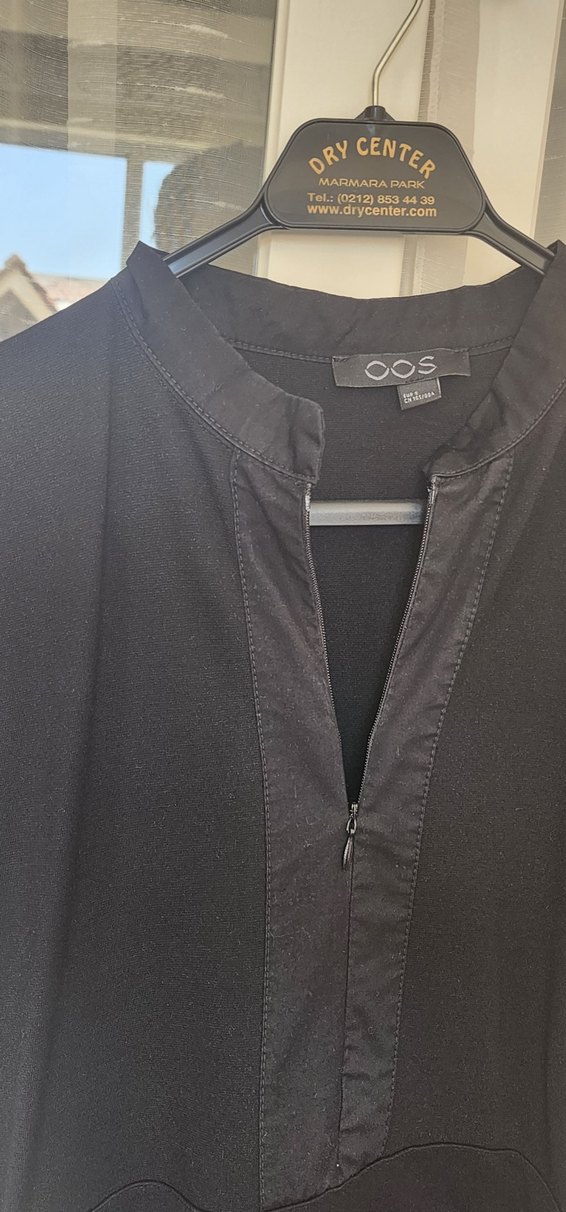 Siyah V Yakalı Midi Keten Elbise - Görsel 2