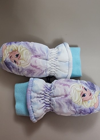 Kız Çocuk Mavi Baskılı Kürklü Eldiven - Görsel 3