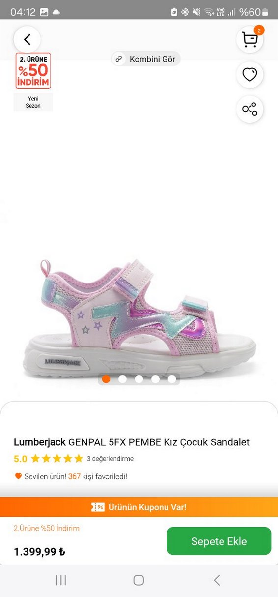 Kız Çocuk Pembe Bağcıksız Sandalet - Görsel 2