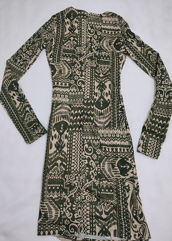 Uzun Kol Bohem Yılan Desenli Triko Elbise - Görsel 2