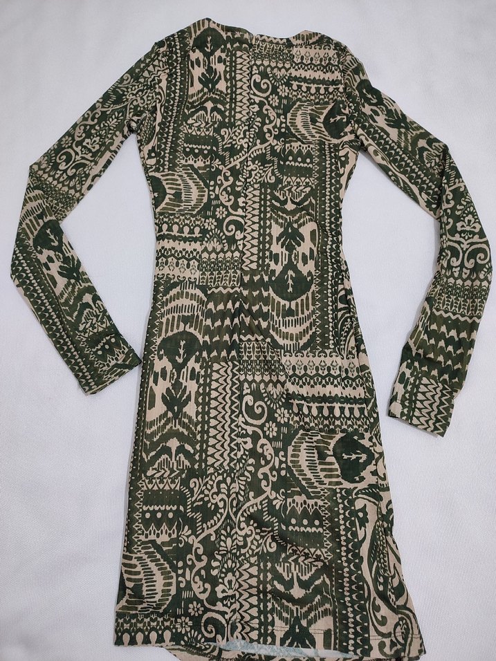 Uzun Kol Bohem Yılan Desenli Triko Elbise - Görsel 2