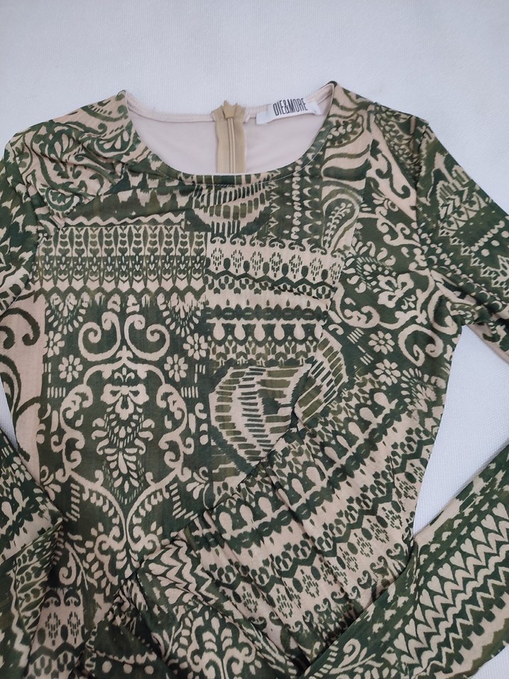 Uzun Kol Bohem Yılan Desenli Triko Elbise - Görsel 4