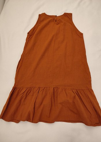 Kahverengi Kolsuz Midi Keten Elbise - Görsel 2