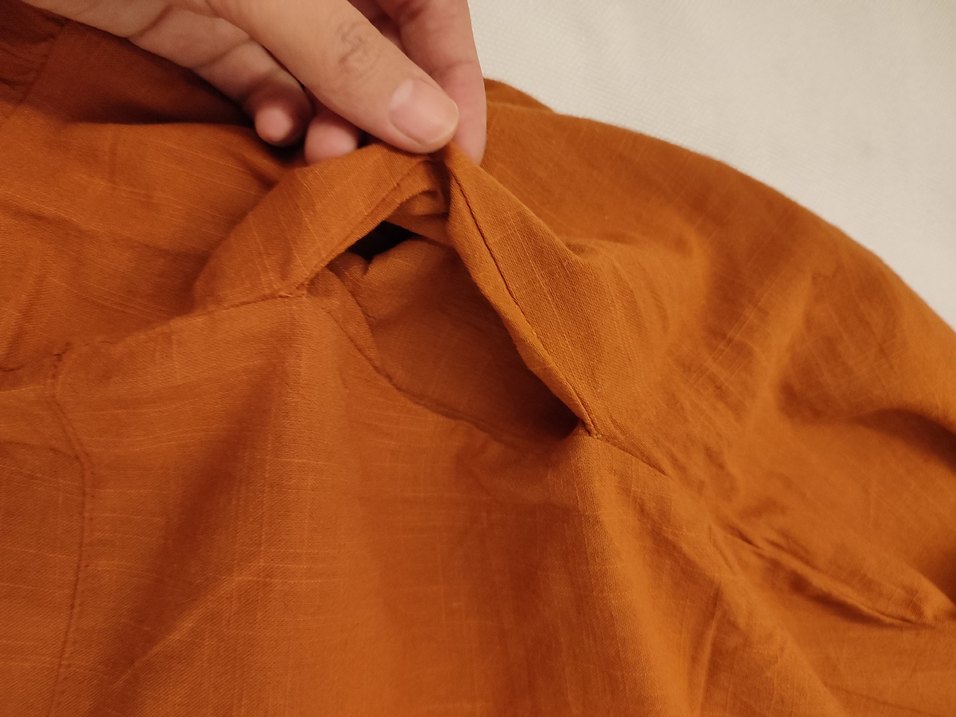 Kahverengi Kolsuz Midi Keten Elbise - Görsel 3