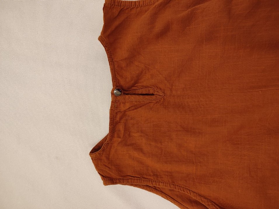 Kahverengi Kolsuz Midi Keten Elbise - Görsel 4