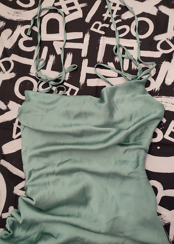 Yeşil Drapeli Uzun İnce Askılı Elbise - Görsel 2