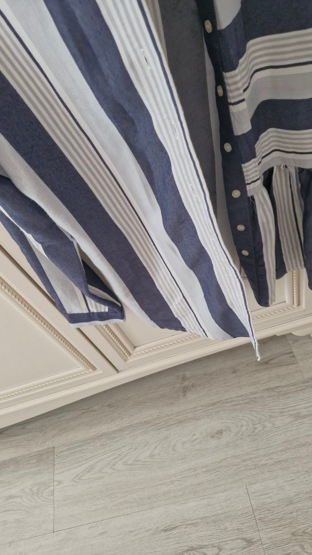 Uzun Kollu, Çizgili Mavi Keten Kadın Gömlek - Görsel 3