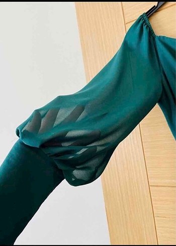 Yeşil Midi Uzun Kollu Salaş Elbise - Görsel 3