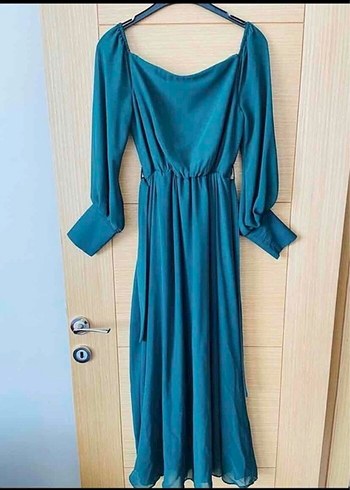 Yeşil Midi Uzun Kollu Salaş Elbise - Görsel 5