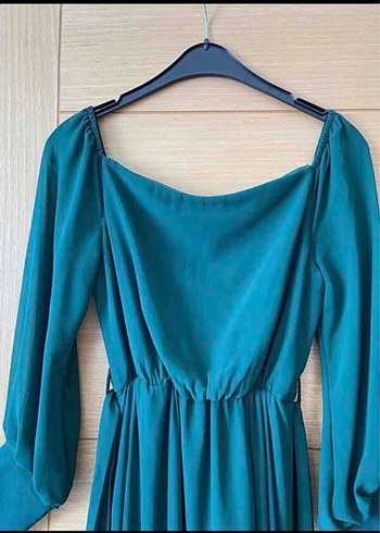 Yeşil Midi Uzun Kollu Salaş Elbise - Görsel 4