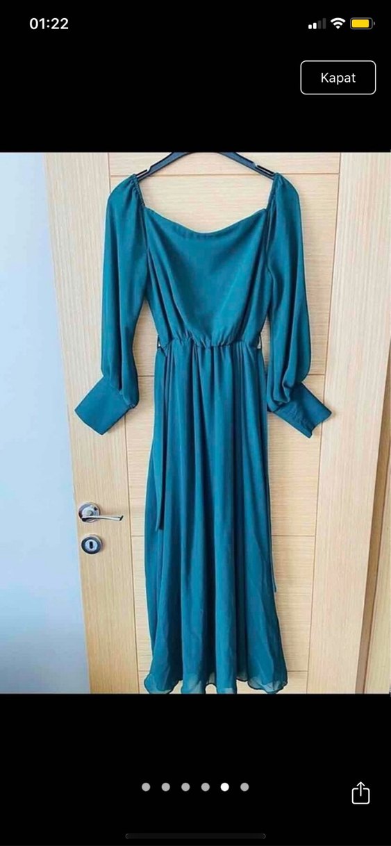 Yeşil Midi Uzun Kollu Salaş Elbise - Görsel 5