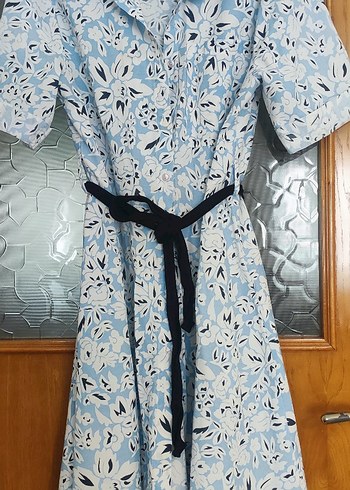 Mavi Çiçek Desenli Bohem Midi Elbise - Görsel 2