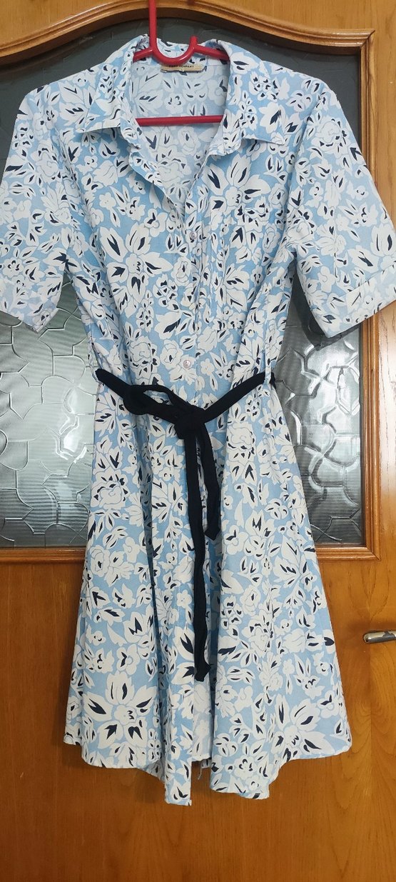 Mavi Çiçek Desenli Bohem Midi Elbise - Görsel 2