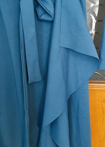 Mavi Uzun Drapeli Kadın Elbise - Görsel 4