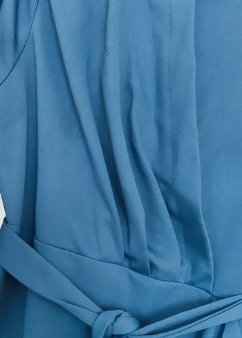 Mavi Uzun Drapeli Kadın Elbise - Görsel 3