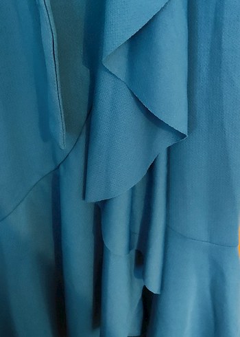 Mavi Uzun Drapeli Kadın Elbise - Görsel 5