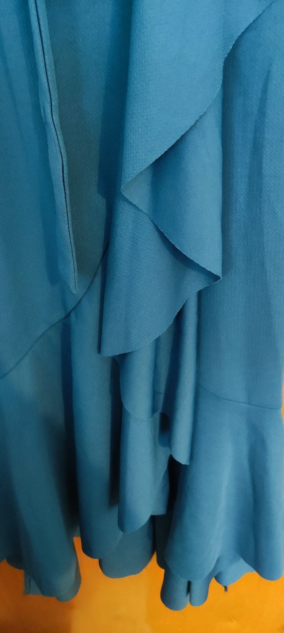 Mavi Uzun Drapeli Kadın Elbise - Görsel 5