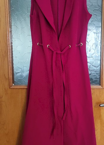 Düğmeli Bordo Uzun Kadın Yelek - Görsel 6