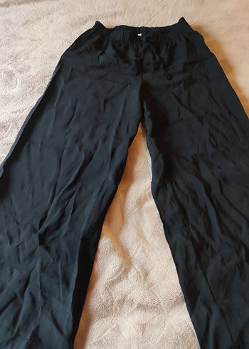 Kadın Siyah Keten Salaş Midi Pantolon - Görsel 3