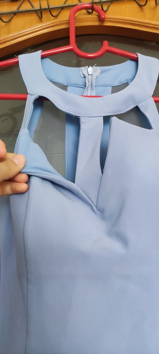 Mavi Straplez Uzun Drapeli Kadın Elbise - Görsel 3