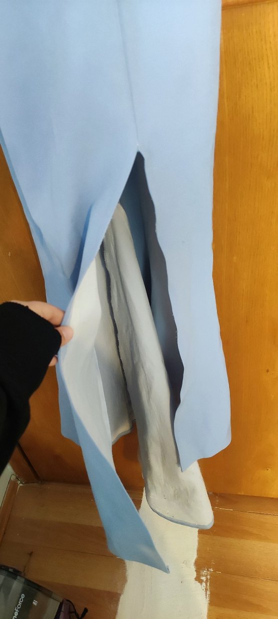 Mavi Straplez Uzun Drapeli Kadın Elbise - Görsel 2