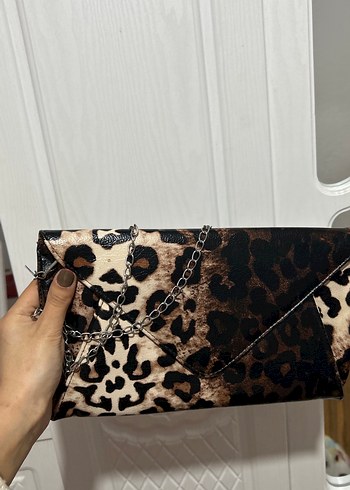 Kahverengi Leopar Desenli Kadın Deri Portföy Çanta - Görsel 3