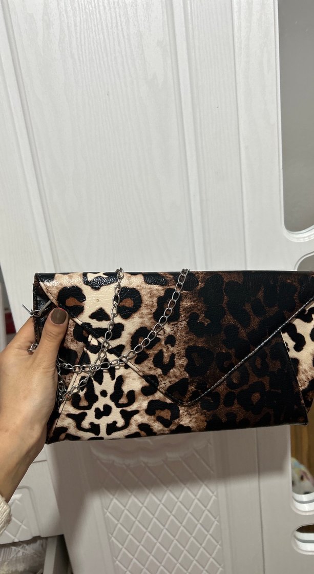 Kahverengi Leopar Desenli Kadın Deri Portföy Çanta - Görsel 3