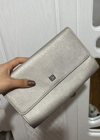 Gri Deri Kadın Clutch Çanta - Görsel 3