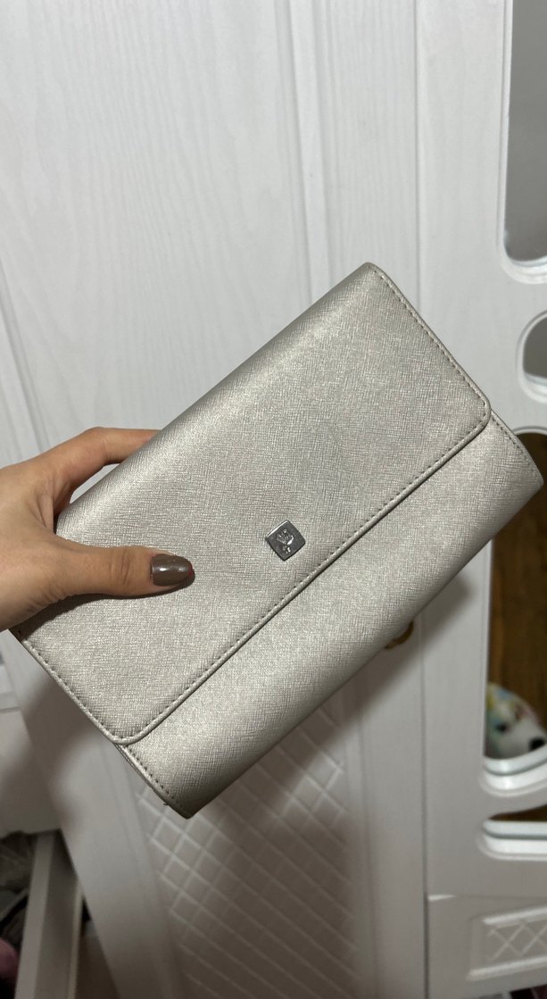 Gri Deri Kadın Clutch Çanta - Görsel 3