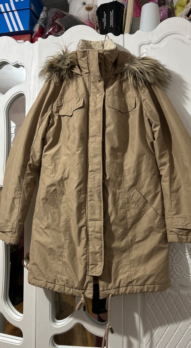 Kadın Bej Kürklü Midi Ceket - Görsel 4