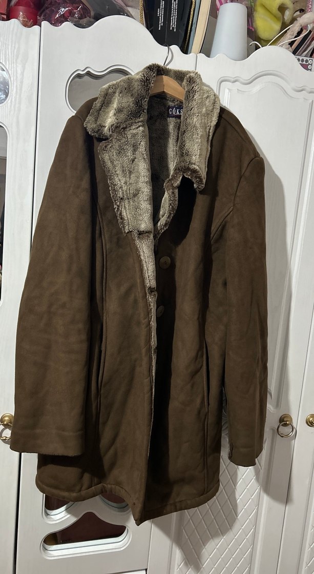 Kahverengi Süet Kürklü Kadın Kaban - Görsel 4