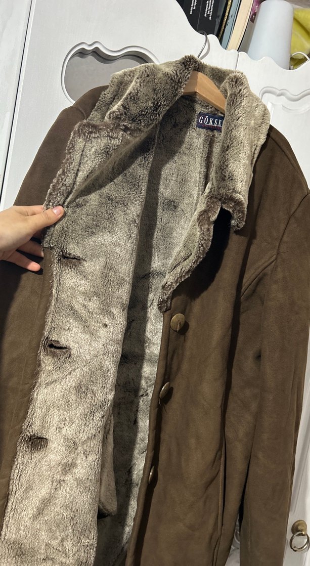 Kahverengi Süet Kürklü Kadın Kaban - Görsel 3