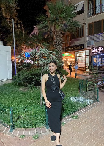 26 Beden Gri Uzun İnce Elbise
