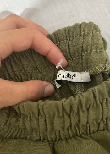 Kadın Keten Salaş Kemerli Haki Pantolon - Görsel 2