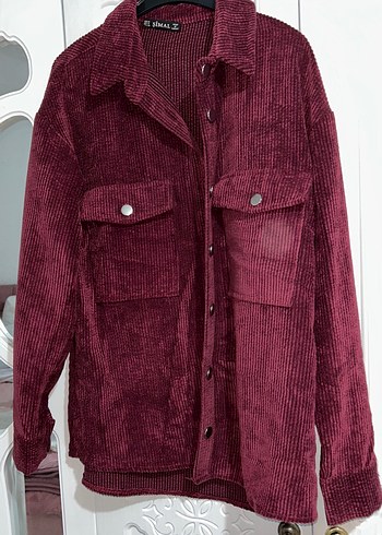 Bordo Kadife Düğmeli Rahat Kesim Gömlek - Görsel 2