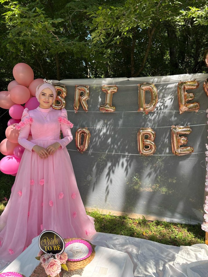 Pembe Drapeli Uzun Kollu Abiye - Görsel 2