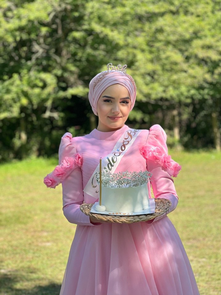 Pembe Uzun Kollu Çiçekli Bohem Abiye - Görsel 5