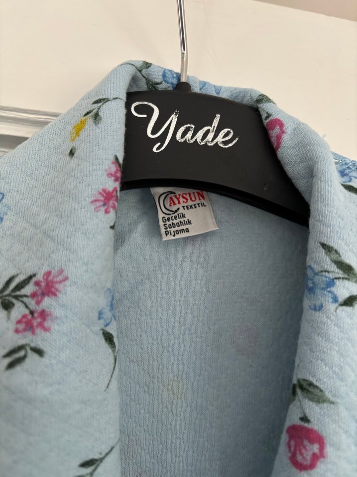 Mavi Çiçek Desenli Uzun Kadın Sabahlık - Görsel 4