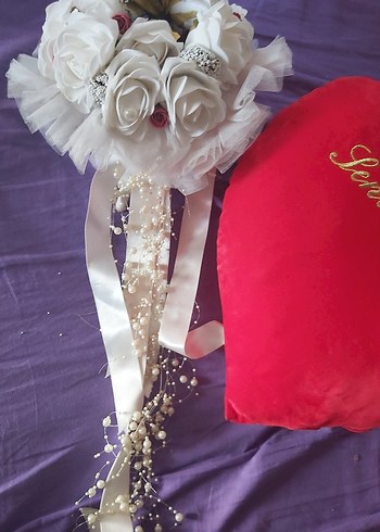 Dantel ve inci Detaylı Beyaz Gelin Buketi - Görsel 6