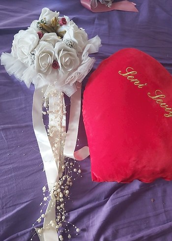 Dantel ve inci Detaylı Beyaz Gelin Buketi - Görsel 5